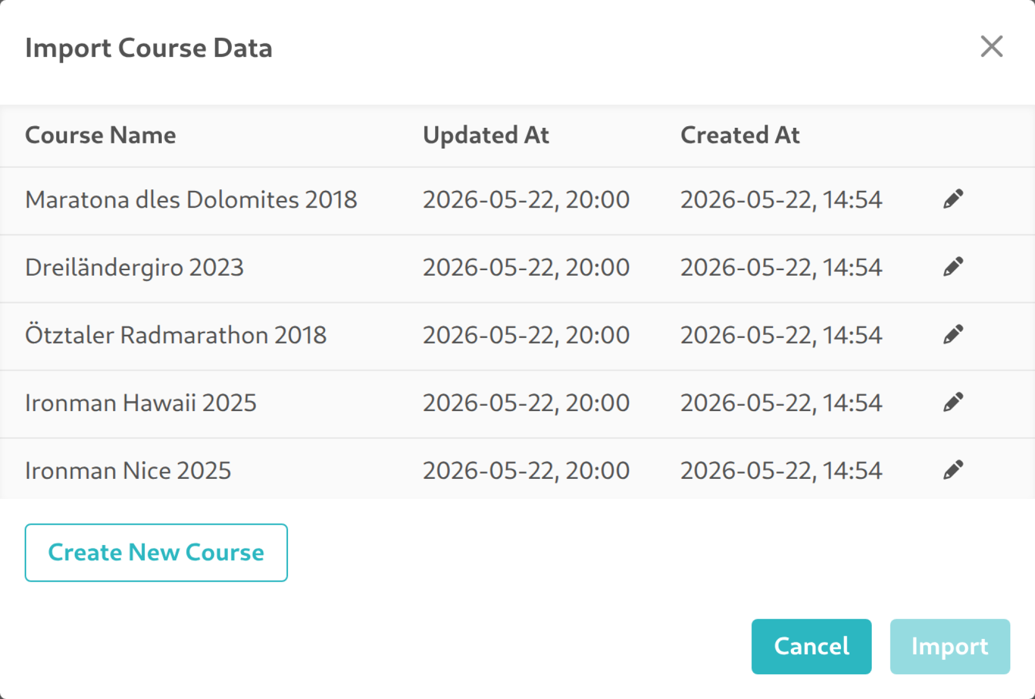 Course file import dialog