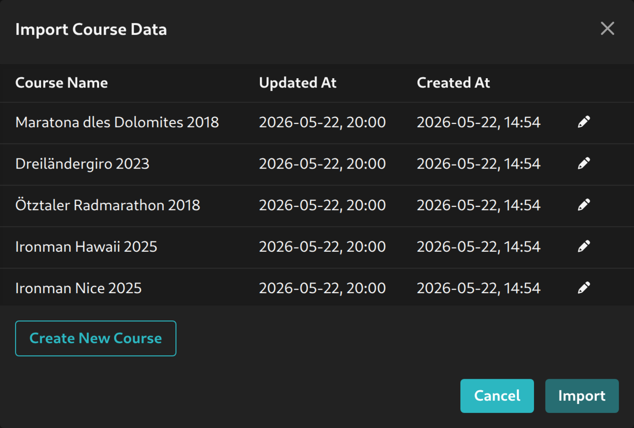 Course file import dialog