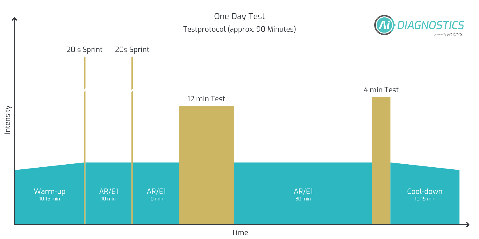 Protocol to perform the test in one day: Two all-out sprints, a 12-minute- and a 4-minute-test in one session
