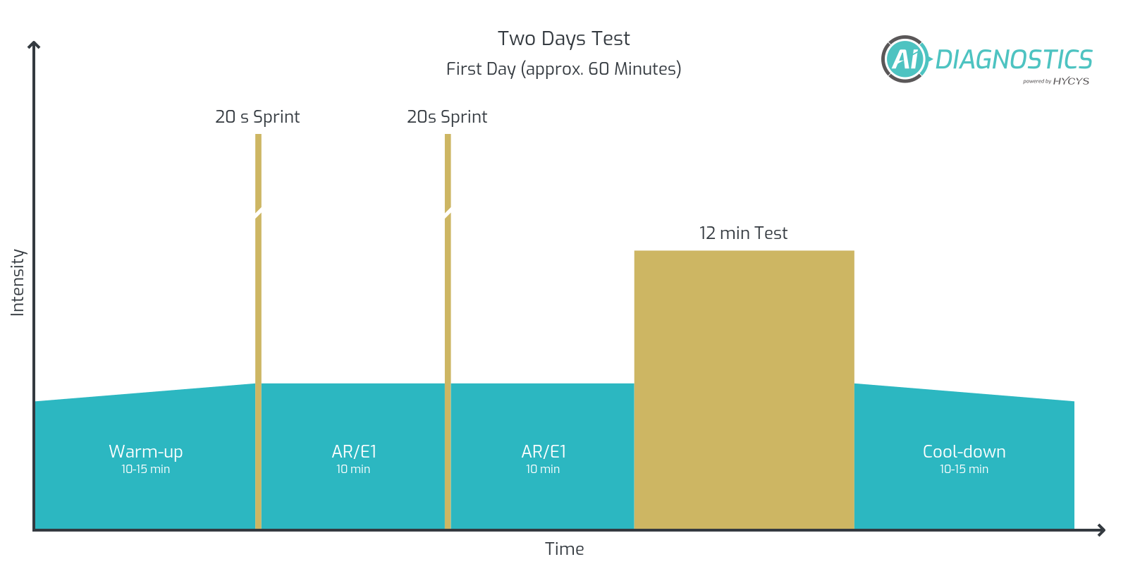 Protocol to perform the test in two days: Two all-out sprints and a 12-minute-test in the first session